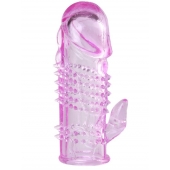 Розовая  гелевая насадка с клиторальным отростком - 13,5 см. - Toyfa Basic - в Коврове купить с доставкой