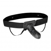 Чёрный полый страпон с вибрацией Unisex Vibrating Hollow Strap-On - 14 см. - Lux Fetish - купить с доставкой в Коврове