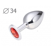 Коническая серебристая анальная втулка с красным кристаллом - 8,2 см. - Anal Jewelry Plug - купить с доставкой в Коврове