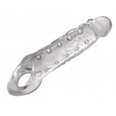 Прозразная закрытая насадка на пенис с поддержкой мошонки Clearly Ample Penis Enhancer - 22 см. - XR Brands - в Коврове купить с доставкой