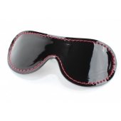 Чёрная перфорированная маска из кожи с красной строчкой - БДСМ Арсенал - купить с доставкой в Коврове