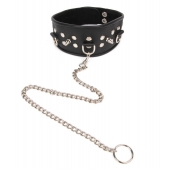 Черный ошейник с шипами и металлическим поводком-цепочкой - Notabu - купить с доставкой в Коврове