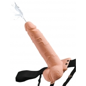 Телесный полый страпон с имитацией эякуляции 7.5  Hollow Squirting Strap-On with Balls Flesh - 21,6 см. - Pipedream - купить с доставкой в Коврове