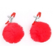 Зажимы для сосков с красным пушком - Notabu - купить с доставкой в Коврове