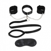 Чёрный ошейник с наручниками и поводком Collar Cuffs   Leash Set - Lux Fetish - купить с доставкой в Коврове