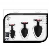 Набор черных анальных пробок с красным кристаллом-сердечком Bling Plugs Training Kit - Blush Novelties - купить с доставкой в Коврове