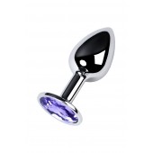 Серебристая конусовидная анальная пробка с фиолетовым кристаллом - 7 см. - ToyFa - купить с доставкой в Коврове