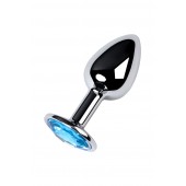 Серебристая конусовидная анальная пробка с голубым кристаллом - 7 см. - ToyFa - купить с доставкой в Коврове