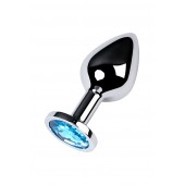 Серебристая конусовидная анальная пробка с голубым кристаллом - 8 см. - ToyFa - купить с доставкой в Коврове