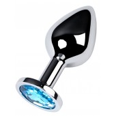 Серебристая конусовидная анальная пробка с голубым кристаллом - 8 см. - ToyFa - купить с доставкой в Коврове