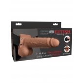 Кофейный перезаряжаемый вибрострапон 7  Hollow Rechargeable Strap-on with Balls - 20,3 см. - Pipedream - купить с доставкой в Коврове