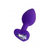 Фиолетовая анальная втулка Diamond Heart с прозрачным кристаллом - 7 см. - ToyFa - купить с доставкой в Коврове