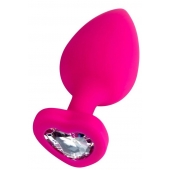 Розовая анальная втулка Diamond Heart с прозрачным кристаллом - 9,5 см. - ToyFa - купить с доставкой в Коврове