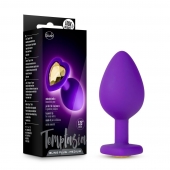 Фиолетовая анальная пробка Bling Plug Medium с золотистым стразом - 8,3 см. - Blush Novelties - купить с доставкой в Коврове