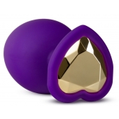 Фиолетовая анальная пробка Bling Plug Large с золотистым стразом - 9,5 см. - Blush Novelties - купить с доставкой в Коврове