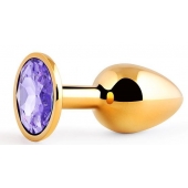 Золотистая анальная пробка с фиолетовым стразом - 7,2 см. - Anal Jewelry Plug - купить с доставкой в Коврове