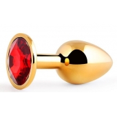 Золотистая анальная пробка с красным стразом - 7,2 см. - Anal Jewelry Plug - купить с доставкой в Коврове