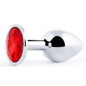 Серебристая анальная пробка с красным стразом - 7,2 см. - Anal Jewelry Plug - купить с доставкой в Коврове