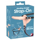 Телесный двойной вибрострапон с вибрацией Vibrating Double Strap-On - 15 см. - Orion - купить с доставкой в Коврове