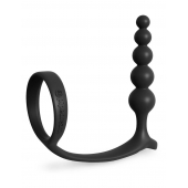 Черная анальная цепочка с эрекционным кольцом Ass-gasm Cockring Anal Beads - Pipedream - в Коврове купить с доставкой