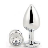 Серебристая анальная втулка с прозрачным кристаллом - 7,1 см. - Dream Toys - купить с доставкой в Коврове