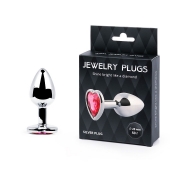 Серебристая анальная пробка с малиновым кристаллом-сердечком - 7 см. - Anal Jewelry Plug - купить с доставкой в Коврове