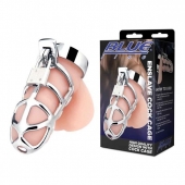 Серебристая металлическая клетка для члена с замком Enslave Cock Cage - BlueLine - купить с доставкой в Коврове