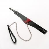 Черный широкий ошейник с красным декором и поводком - Crazy Handmade - купить с доставкой в Коврове