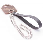 Серебристый металлический поводок с кожаной черной ручкой - 80 см. - Crazy Handmade - купить с доставкой в Коврове