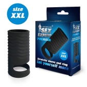 Черная открытая насадка на пенис с кольцом для мошонки XXL-size - 9,4 см. - Sex Expert - в Коврове купить с доставкой