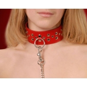 Красный кожаный ошейник с карабином и поводком - Sitabella - купить с доставкой в Коврове