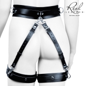 Черный кожаный пояс с гартерами - L-XL - Notabu - купить с доставкой в Коврове