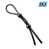 Черное силиконовое лассо с двумя шариками для утяжки - Sex Expert - в Коврове купить с доставкой
