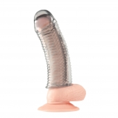 Текстурированная насадка на пенис Clear Textured Penis Enhancing Sleeve Extension - 16,5 см. - BlueLine - в Коврове купить с доставкой