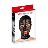 Черная кружевная маска на голову с отверстиями для глаз и рта - Fetish Tentation - купить с доставкой в Коврове