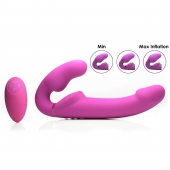 Розовый безремневой страпон с вибрацией и функцией расширения Inflatable Ergo-Fit Strapless Strap-On - XR Brands - купить с доставкой в Коврове