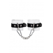 Бело-черные кожаные наручники с одним ремешком с люверсами - Pecado - купить с доставкой в Коврове