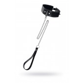 Кожаный двухслойный ошейник с белой строчкой и поводком - Pecado - купить с доставкой в Коврове