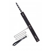 Кожаный двухслойный ошейник с красной строчкой и поводком - Pecado - купить с доставкой в Коврове