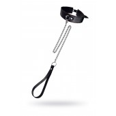 Кожаный двухслойный ошейник с красной строчкой и поводком - Pecado - купить с доставкой в Коврове