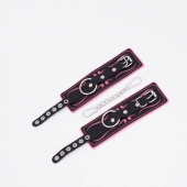 Черно-розовые кожаные наручники с розовой строчкой - Crazy Handmade - купить с доставкой в Коврове