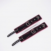 Черно-розовые кожаные оковы с розовой строчкой - Crazy Handmade - купить с доставкой в Коврове