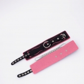 Черно-розовые кожаные оковы с розовой строчкой - Crazy Handmade - купить с доставкой в Коврове