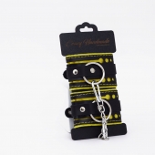 Черно-желтые кожаные наручники с жёлтой строчкой - Crazy Handmade - купить с доставкой в Коврове