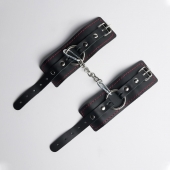 Черные кожаные наручники с красной строчкой - Crazy Handmade - купить с доставкой в Коврове