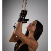 Черные высокие кожаные наручники для подвешивания - Crazy Handmade - купить с доставкой в Коврове