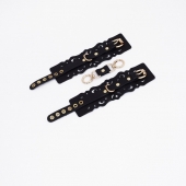 Черные кожаные наручники с узорами и золотистой фурнитурой - Crazy Handmade - купить с доставкой в Коврове