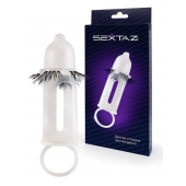 Эластичная насадка на пенис с подхватом мошонки и стимулирующими «ресничками» - Sextaz - в Коврове купить с доставкой