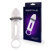 Закрытая насадка на пенис с подхватом мошонки и стимулирующими «ресничками» - Sextaz - в Коврове купить с доставкой