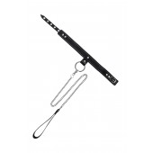 Черный узкий однослойный ошейник с серебристым поводком-цепочкой - Pecado - купить с доставкой в Коврове